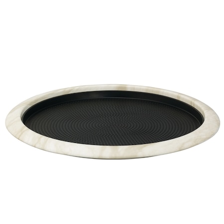 Service Ideas Tray with Removable Insert, 12" Round, Stainless Steel, White Marble TR1412RIWM
